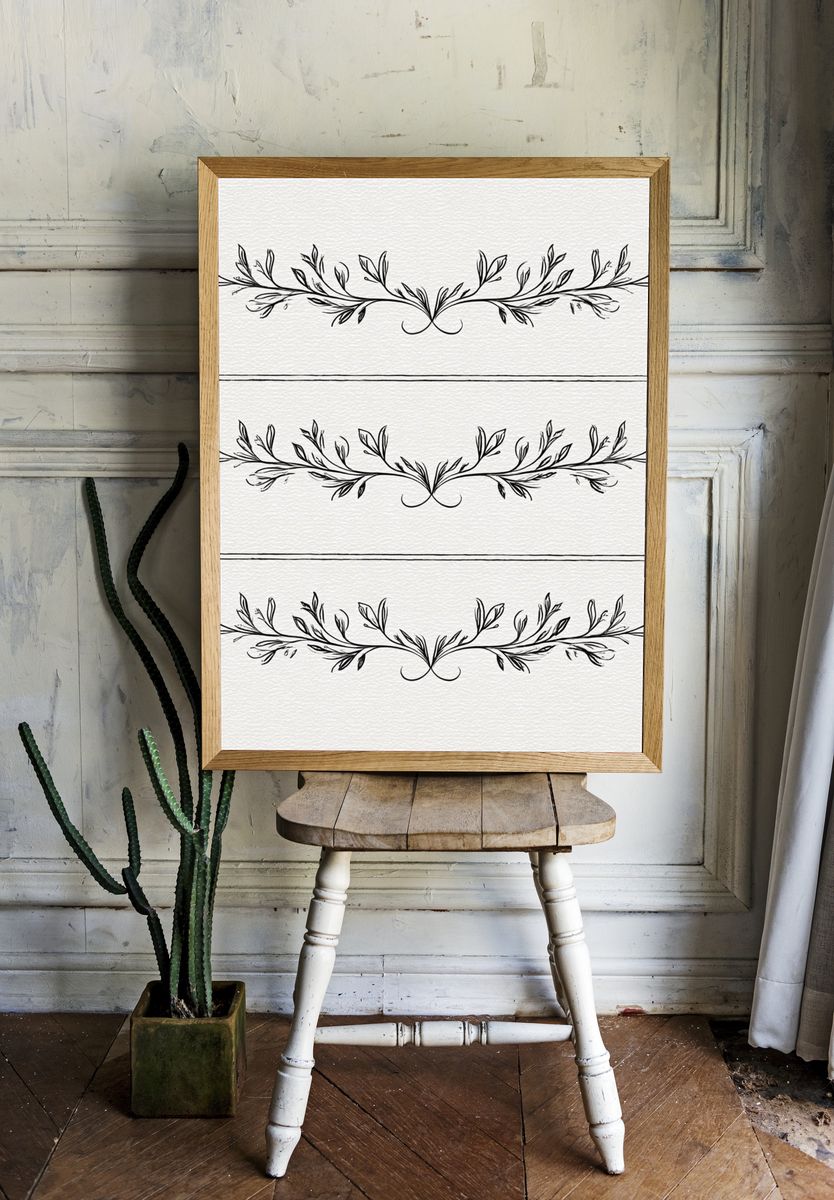 Botanical Laurel Line Art Poster. — room view 1