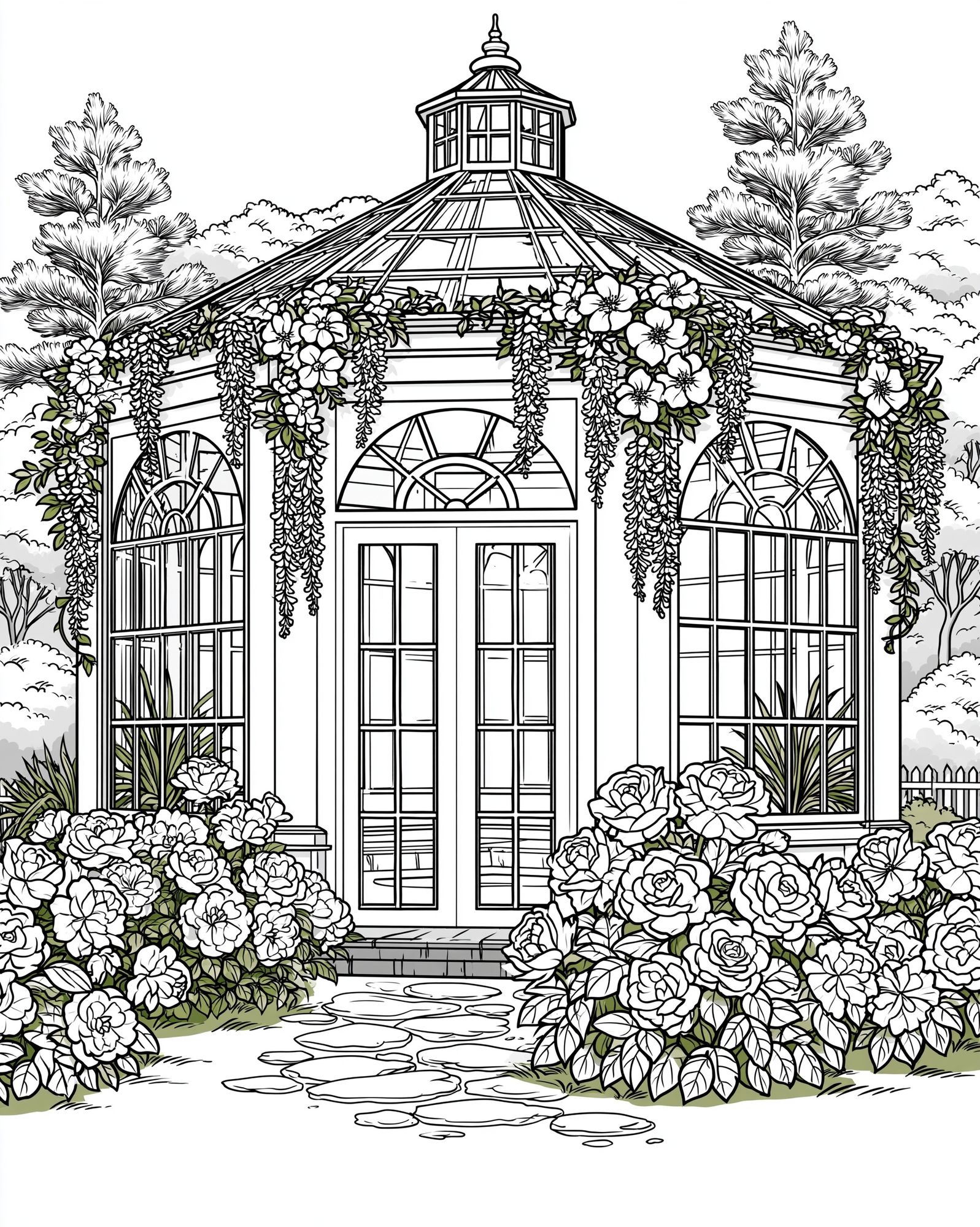 Flowering Garden Gazebo Illustration Poster. poster detail