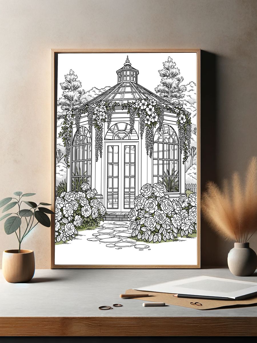 Flowering Garden Gazebo Illustration Poster. — room view 2