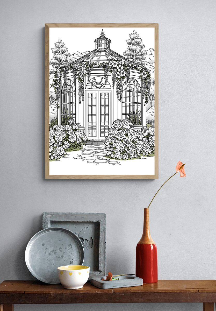 Flowering Garden Gazebo Illustration Poster. — room view 3