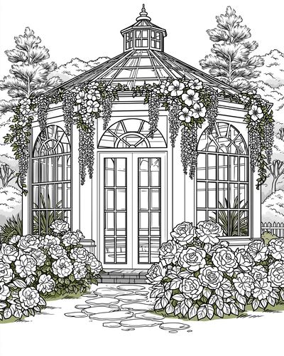 Flowering Garden Gazebo Illustration Poster.