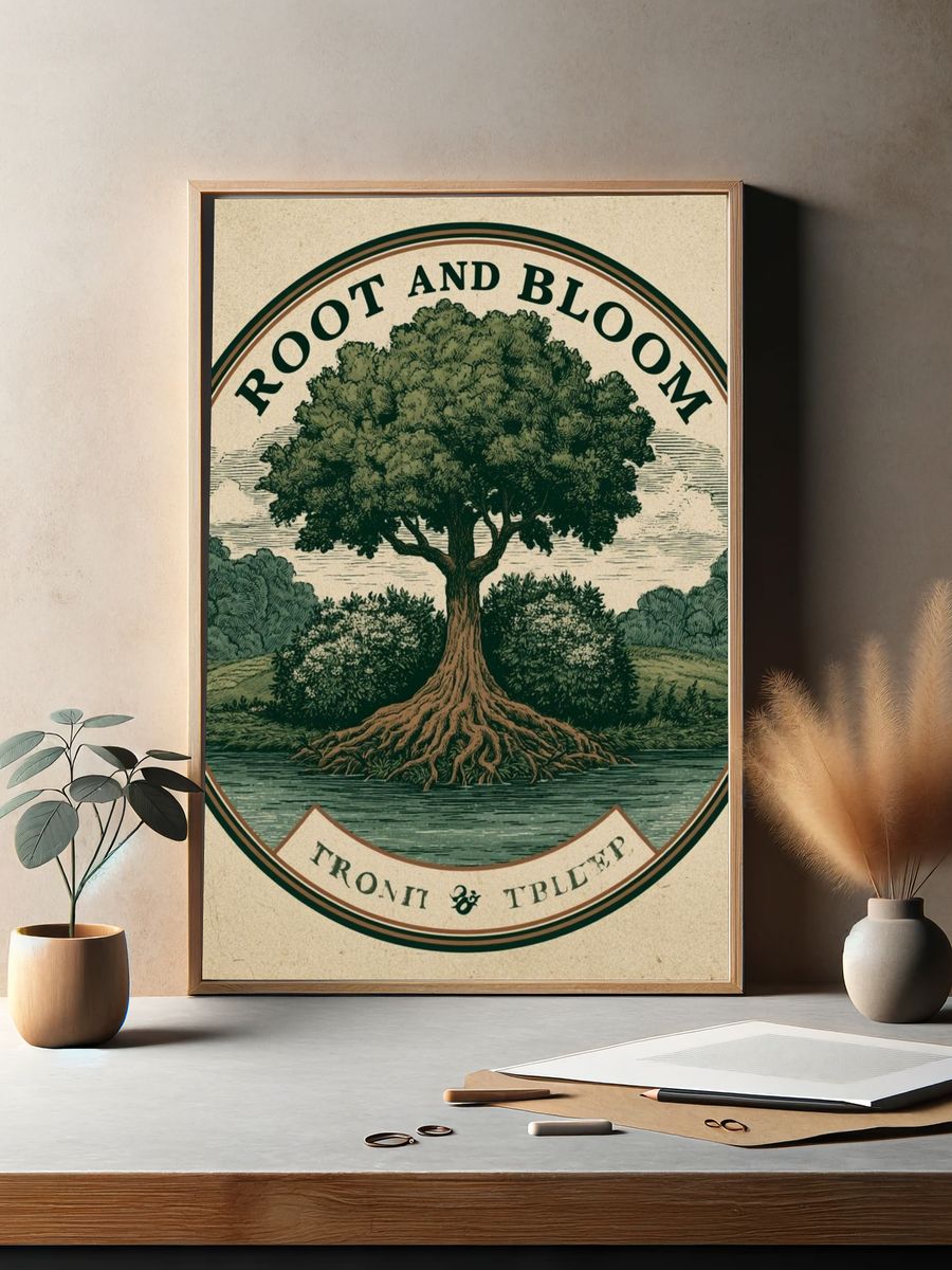 Root and Bloom Tree Vintage Poster. — room view 2