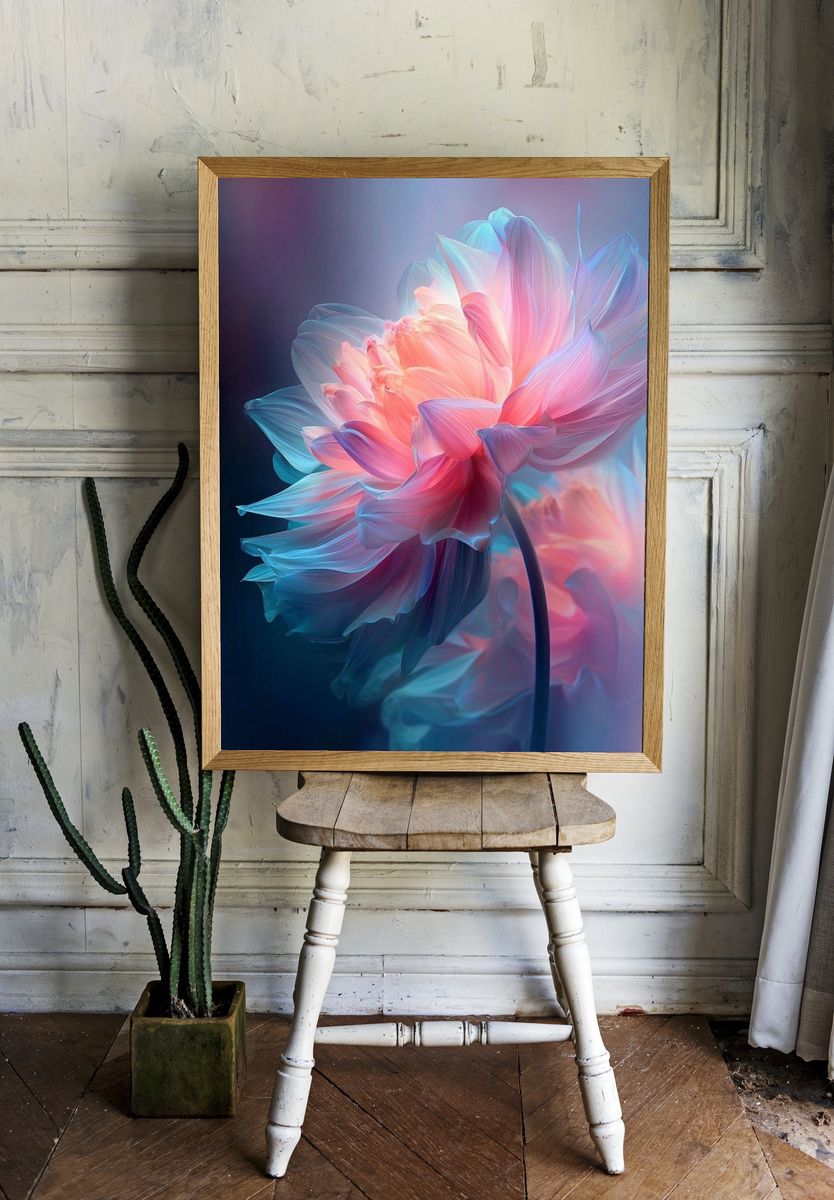 Dreamy Neon Flower Illustration Poster. — room view 1