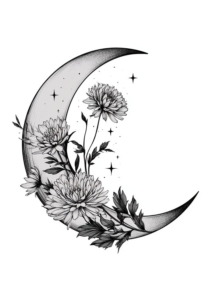 Moonflower Crescent Botanical Print. poster detail