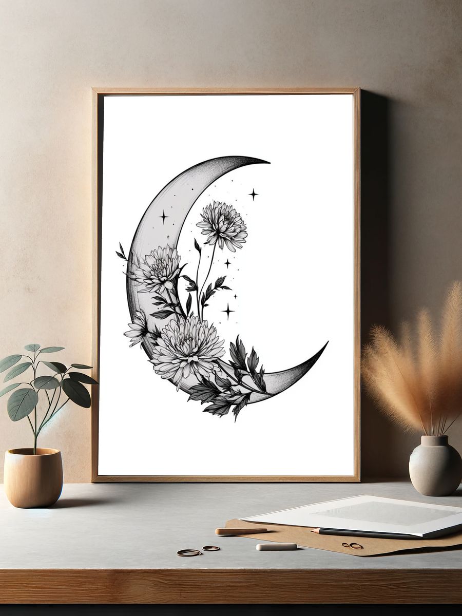 Moonflower Crescent Botanical Print. — room view 2