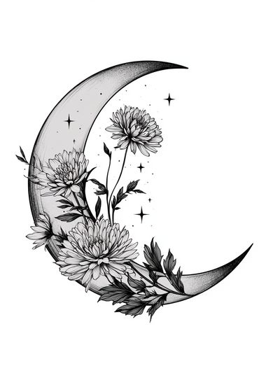 Moonflower Crescent Botanical Print. poster
