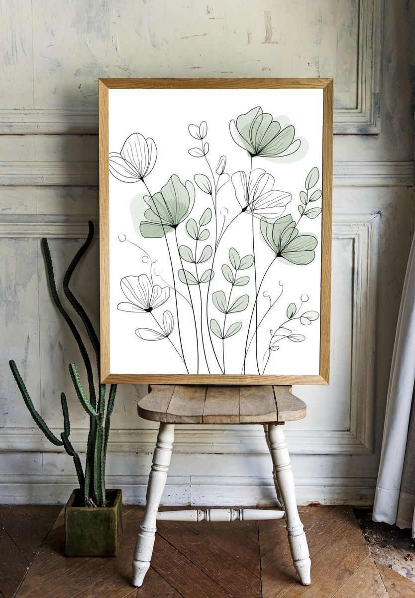 Minimal Botanical Line Art Poster. — room view 1