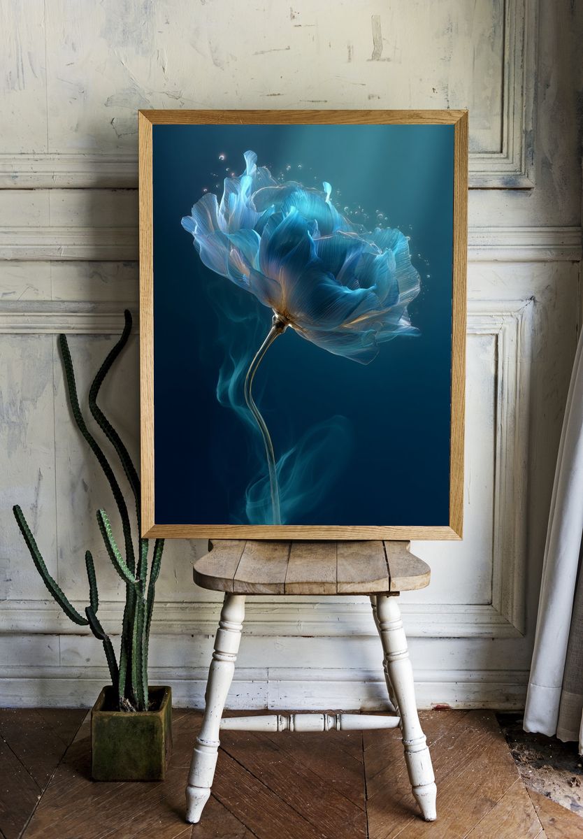 Blue Bloom Botanical Print room preview