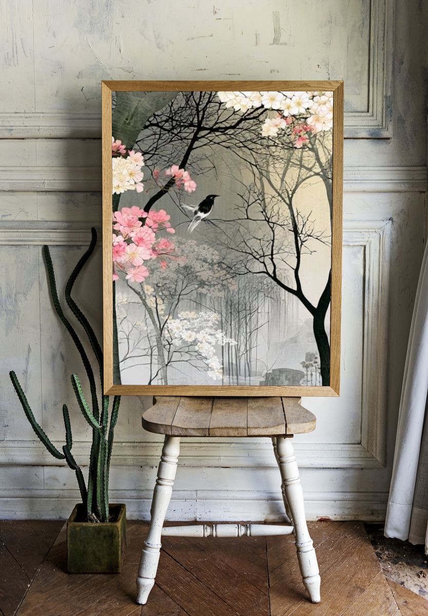 Cherry Blossom Forest — Illustration Print. — room view 1
