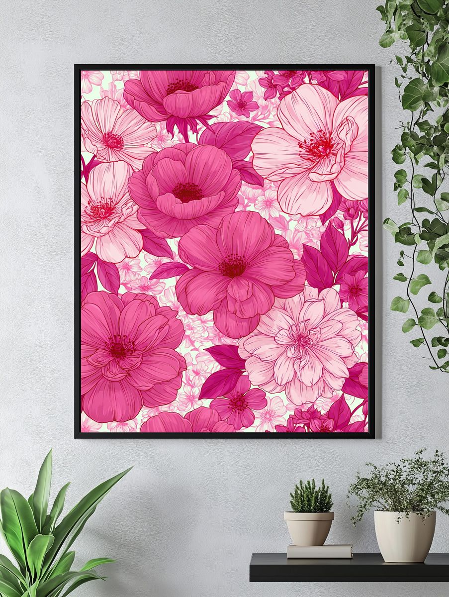 Pink Blossom Floral Print. — room view 4