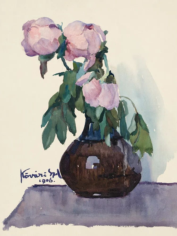 Peonies in Vase Watercolor Print. poster — botanical art