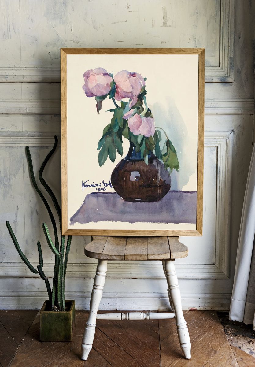 Peonies in Vase Watercolor Print room preview
