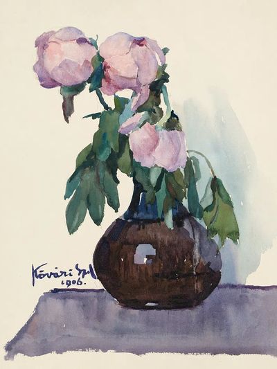 Peonies in Vase Watercolor Print. poster print