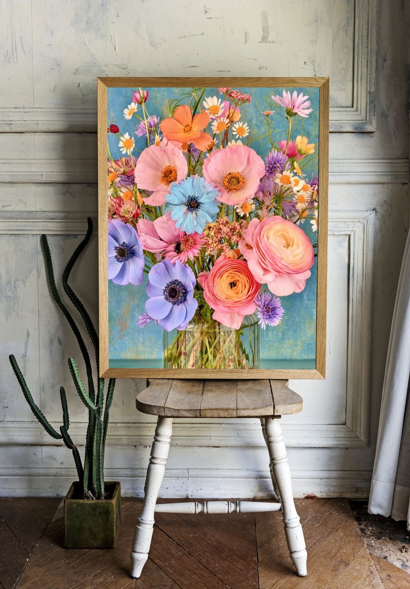 Pastel Wildflower Bouquet Print. — room view 1