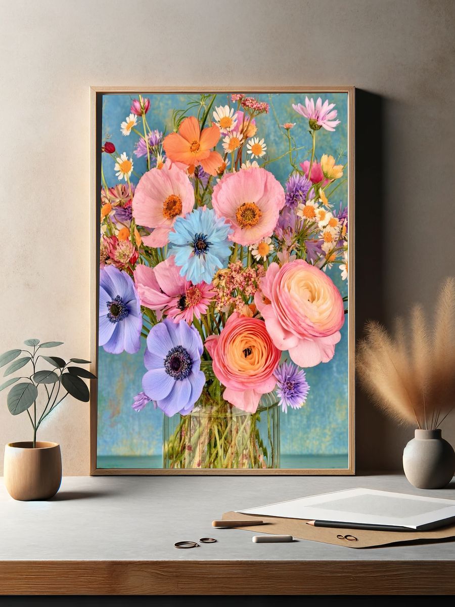 Pastel Wildflower Bouquet Print. — room view 2