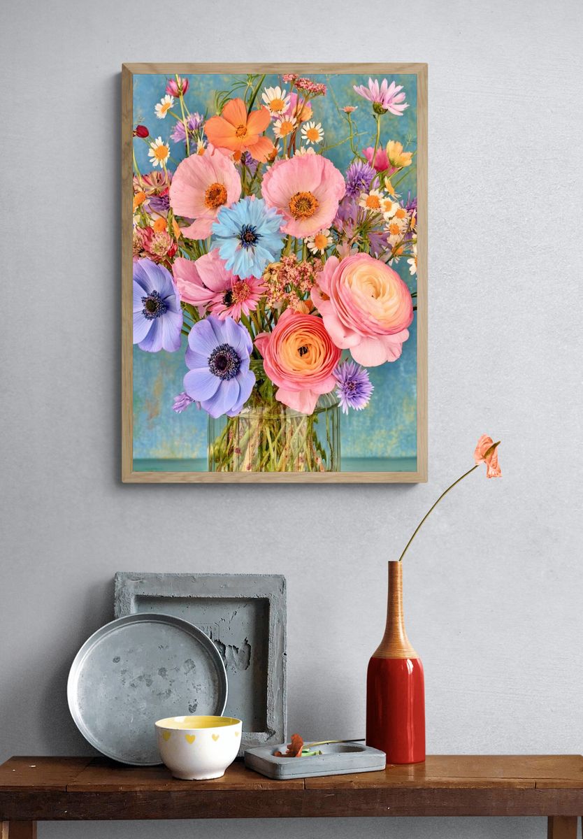 Pastel Wildflower Bouquet Print. — room view 3