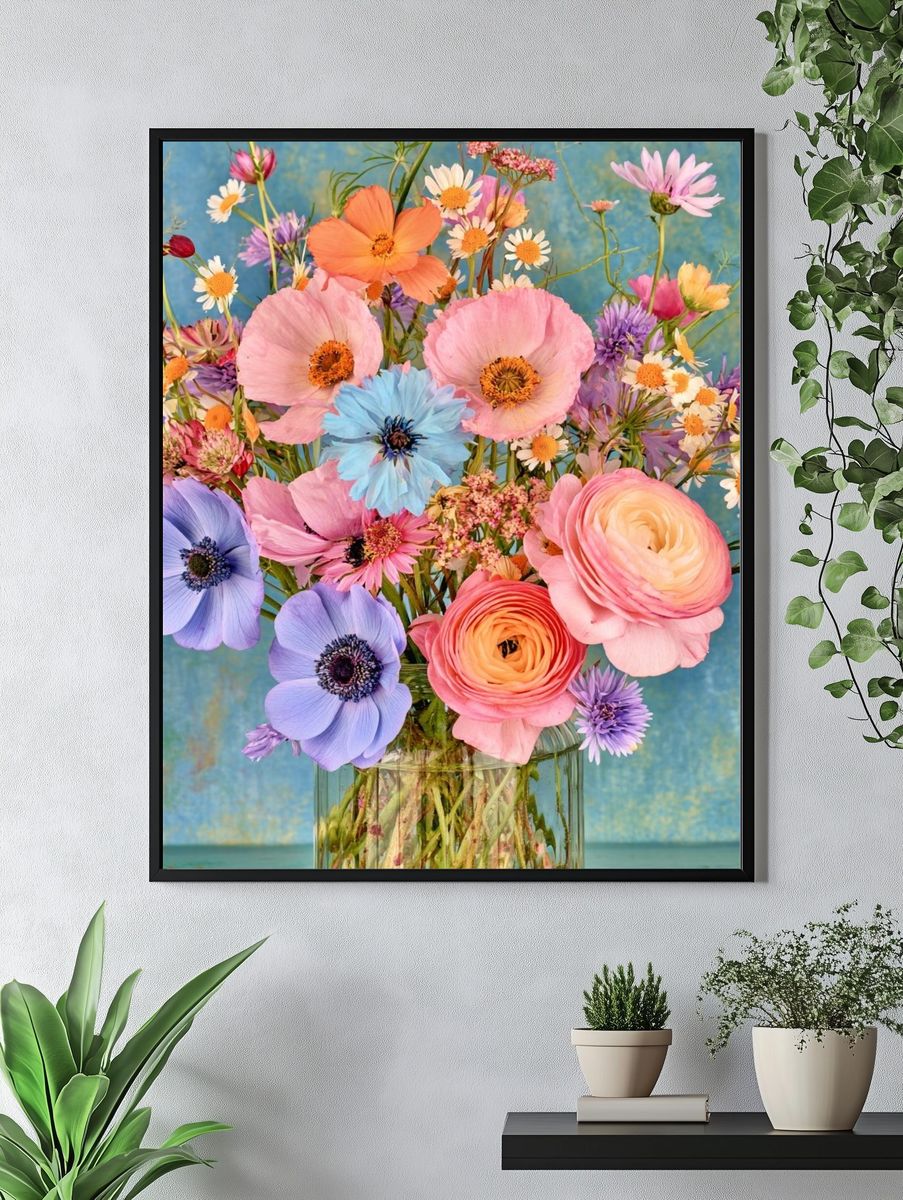 Pastel Wildflower Bouquet Print. — room view 4