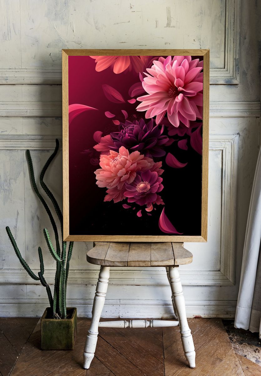 Pink Dahlia Bloom Illustration Poster. — room view 1