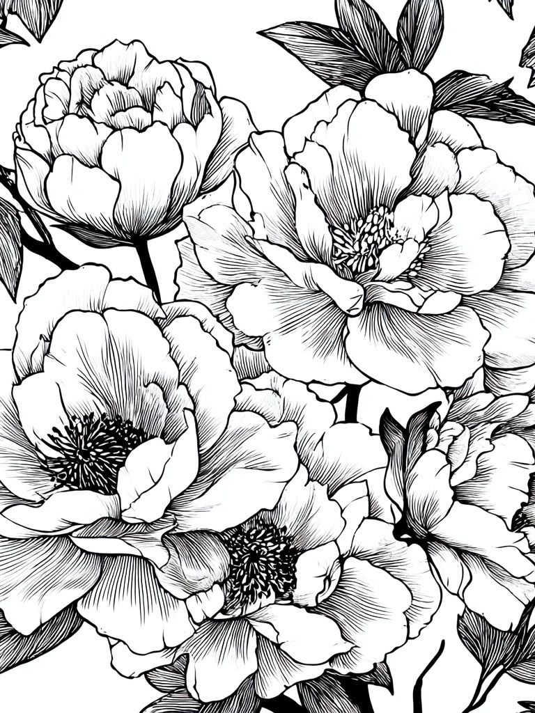 Peony Bloom Line Art Poster. poster detail