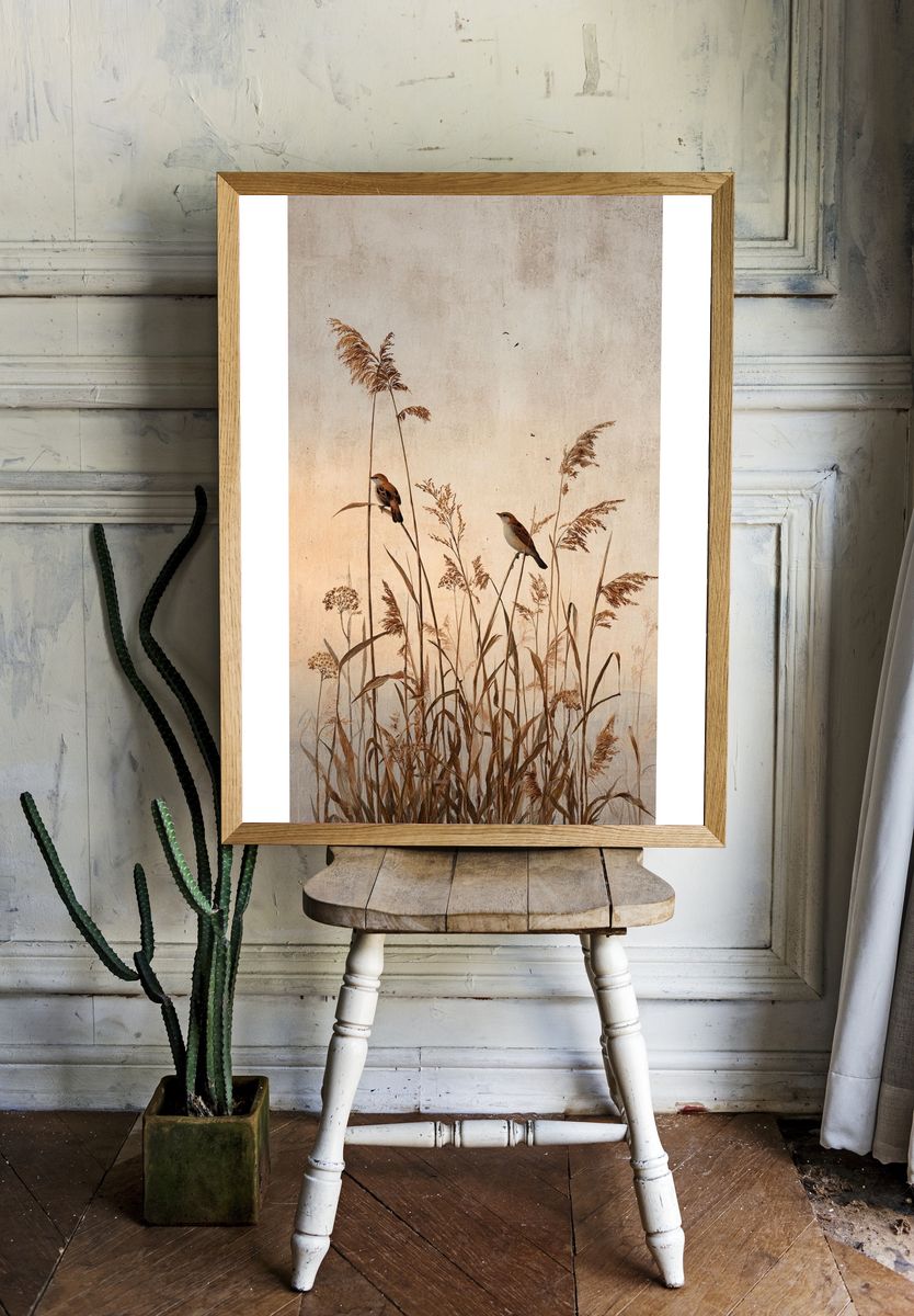 Reed Birds Botanical Print. — room view 1