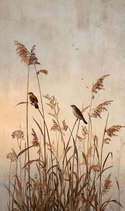 Reed Birds Botanical Print. poster