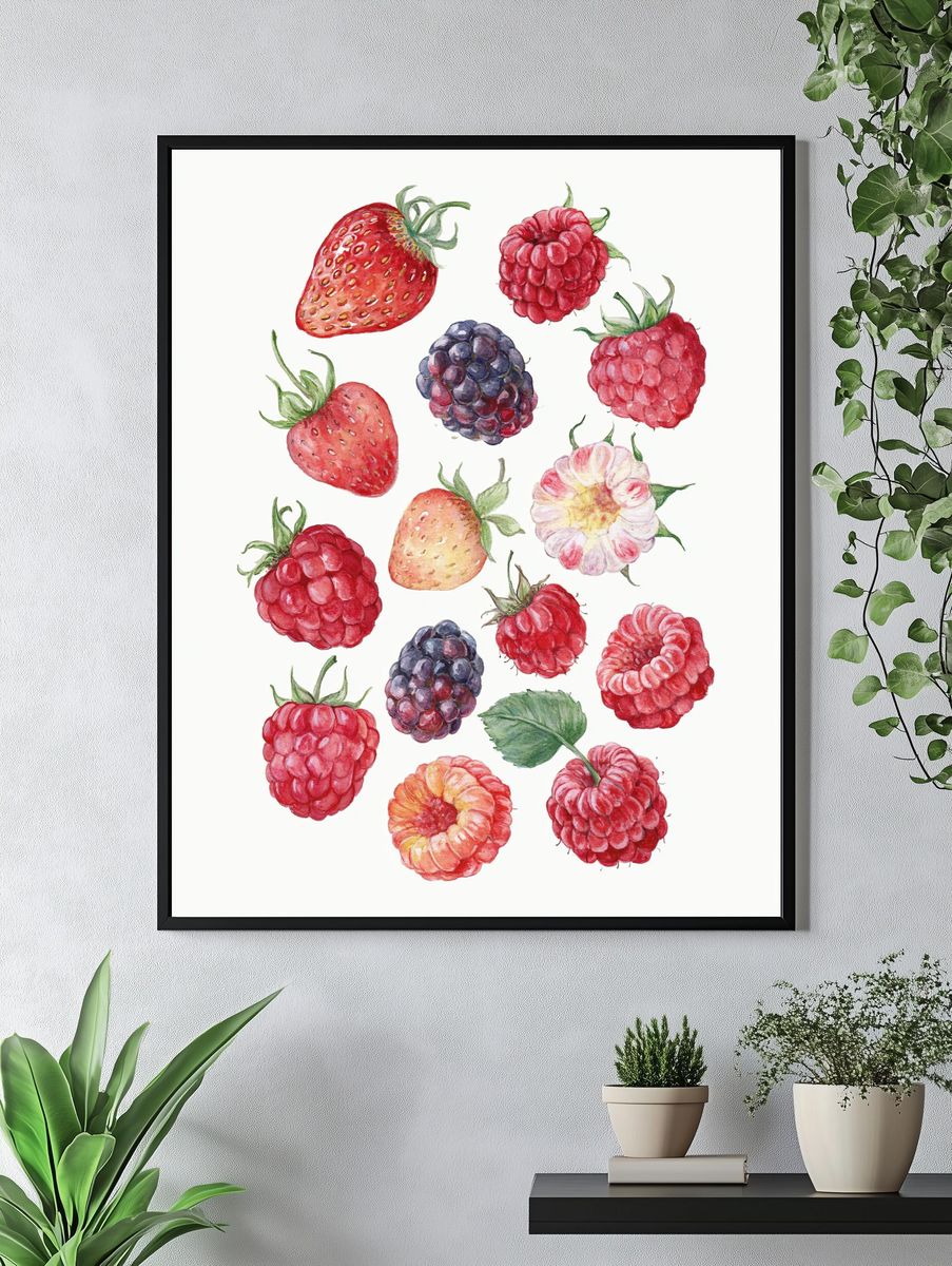 Watercolor Berries Botanical Poster. — room view 4
