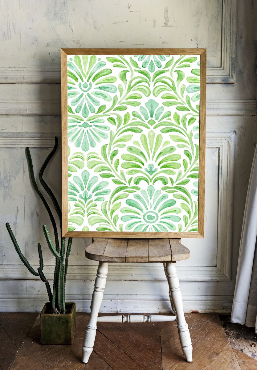 Watercolor Leaf Pattern Print. room preview
