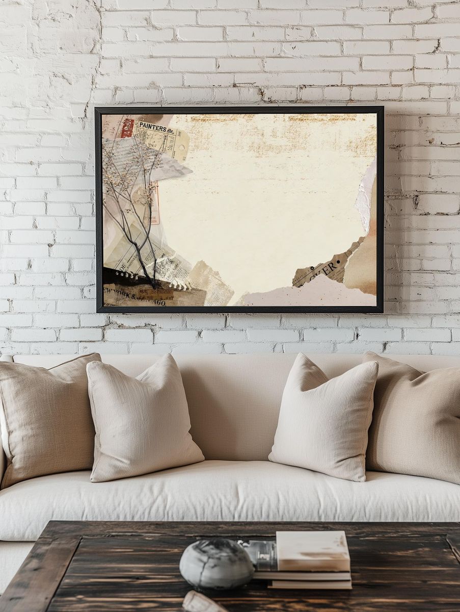 Autumn collage background, vintage border room preview