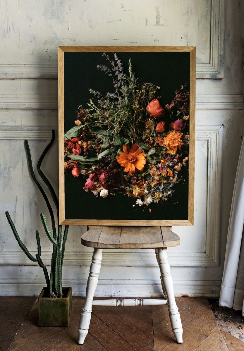 Dried Wildflower Bouquet Botanical Print. — room view 1