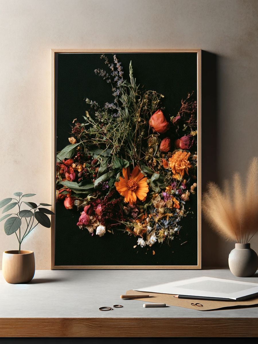 Dried Wildflower Bouquet Botanical Print. — room view 2