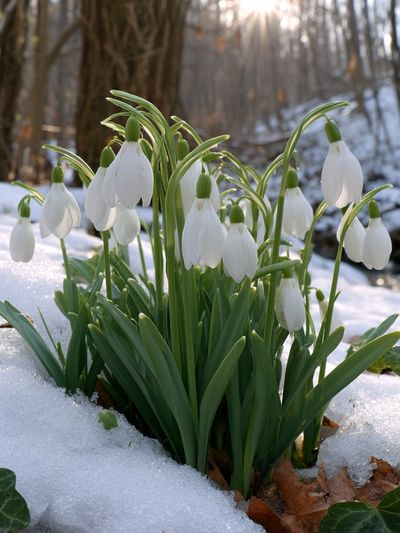 Snowdrop Blooms in Winter Forest Poster. poster
