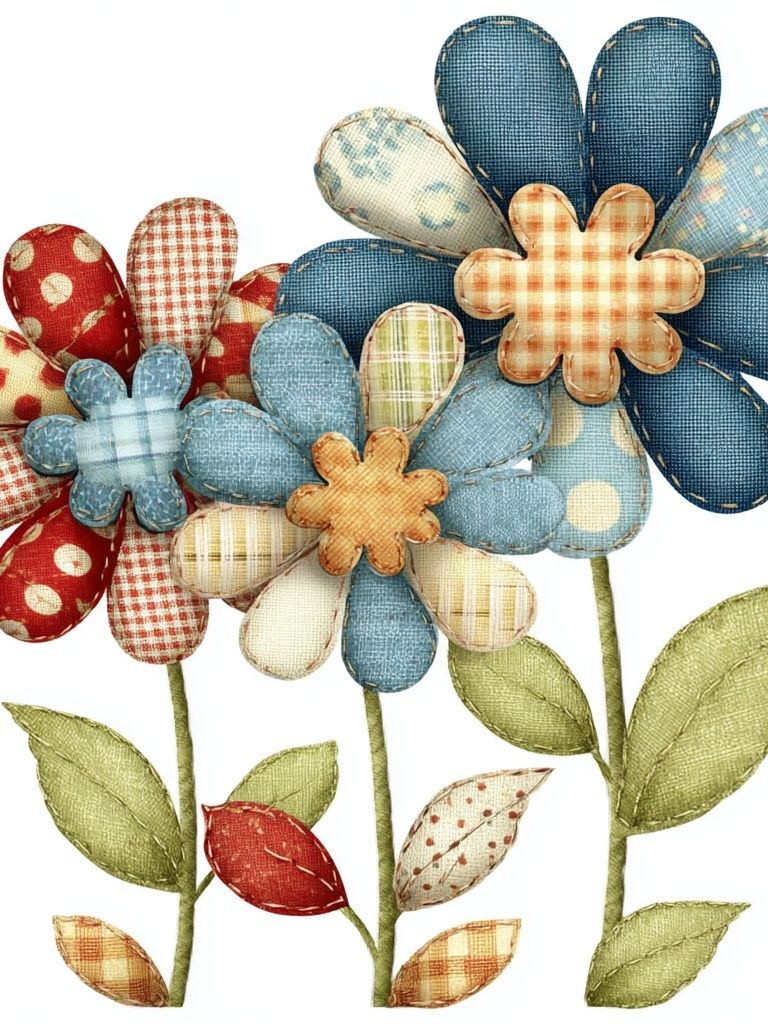Patchwork Flowers Botanical Print. poster — botanical art
