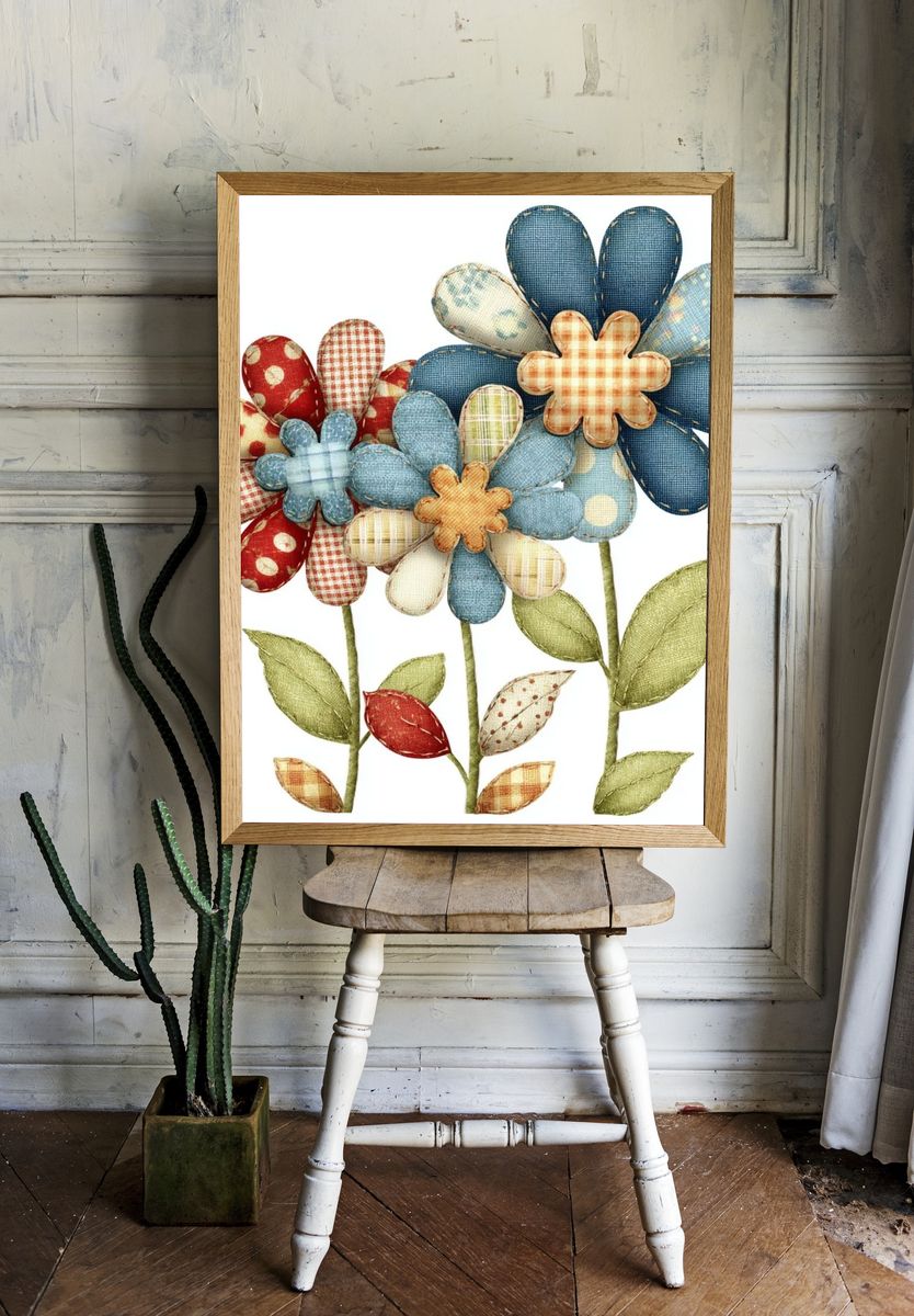 Patchwork Flowers Botanical Print. — room view 1