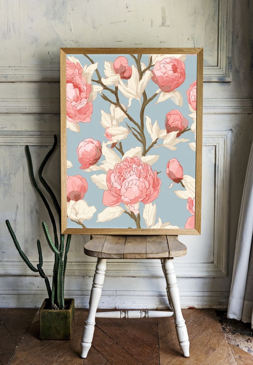 Pink Peonies Botanical Print. — room view 1