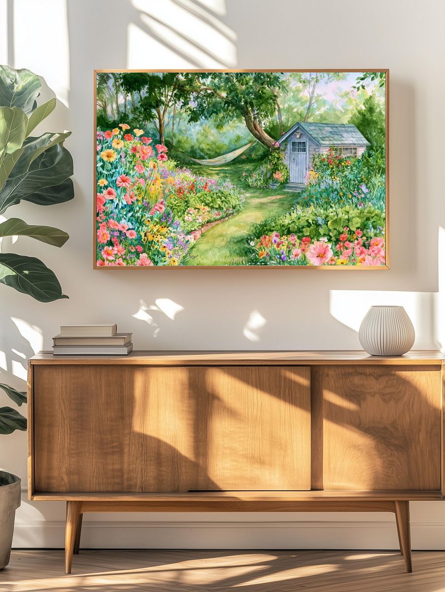 Cottage Garden Watercolor Print. — room view 3