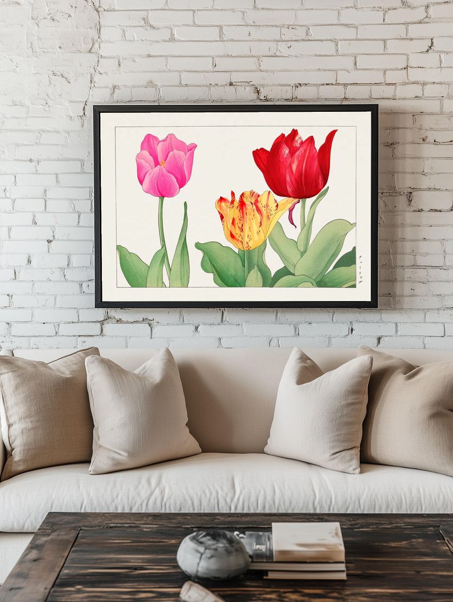 Tulip, Japanese woodblock art. Digitally. — room view 1
