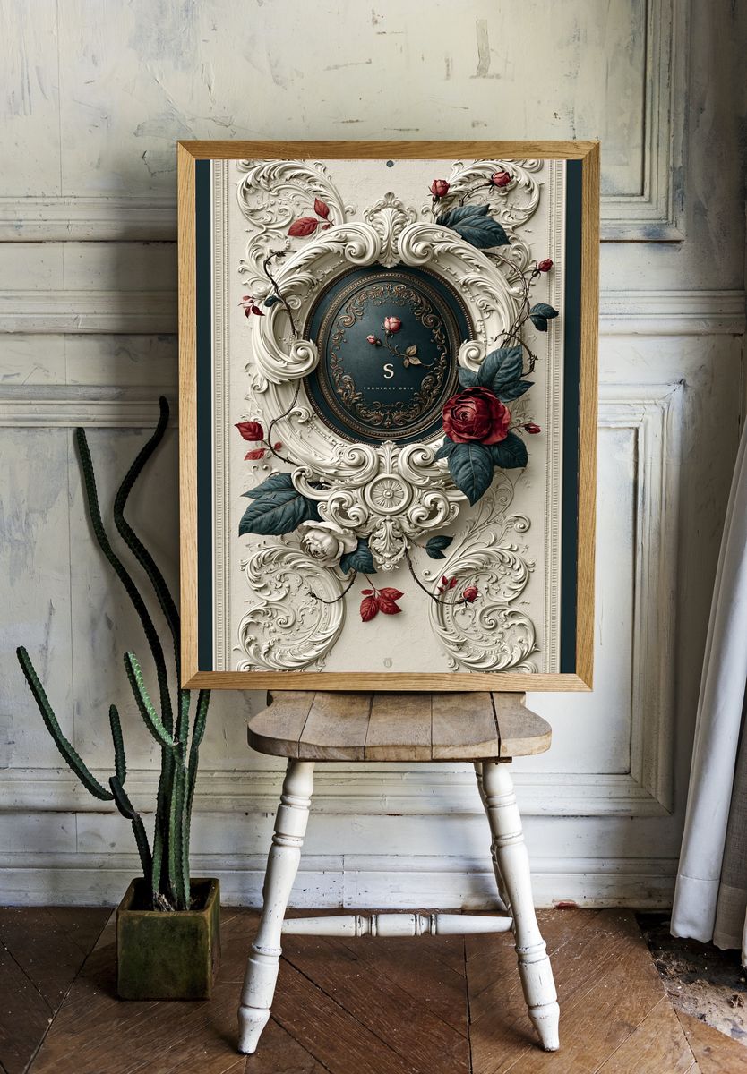 Baroque Rose Ornamental Print. room preview