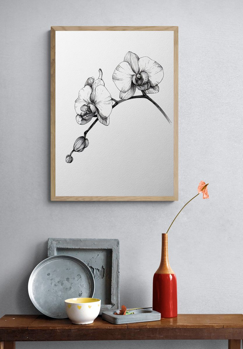 Orchid Line Art Poster. — room view 3