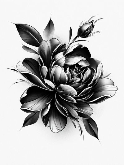 Monochrome Floral Bloom Print. poster