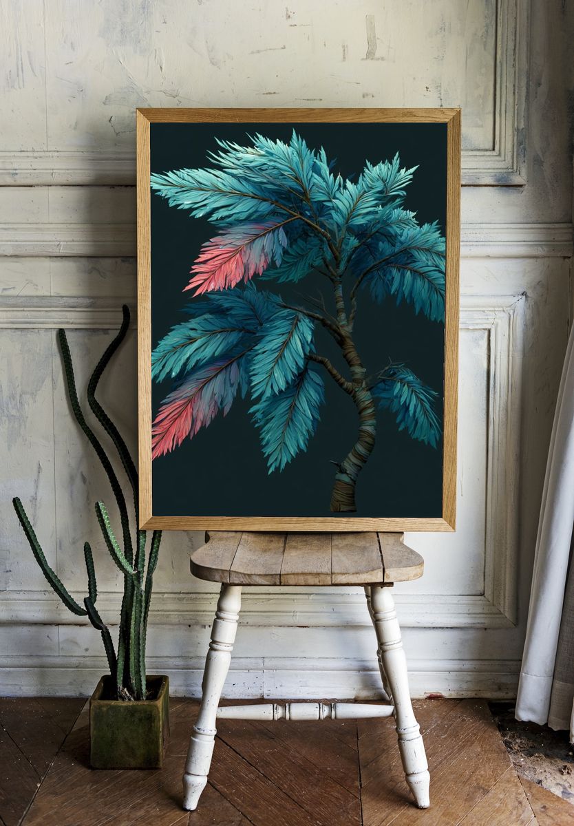 Tropical Feather Tree Illustration Poster. room preview