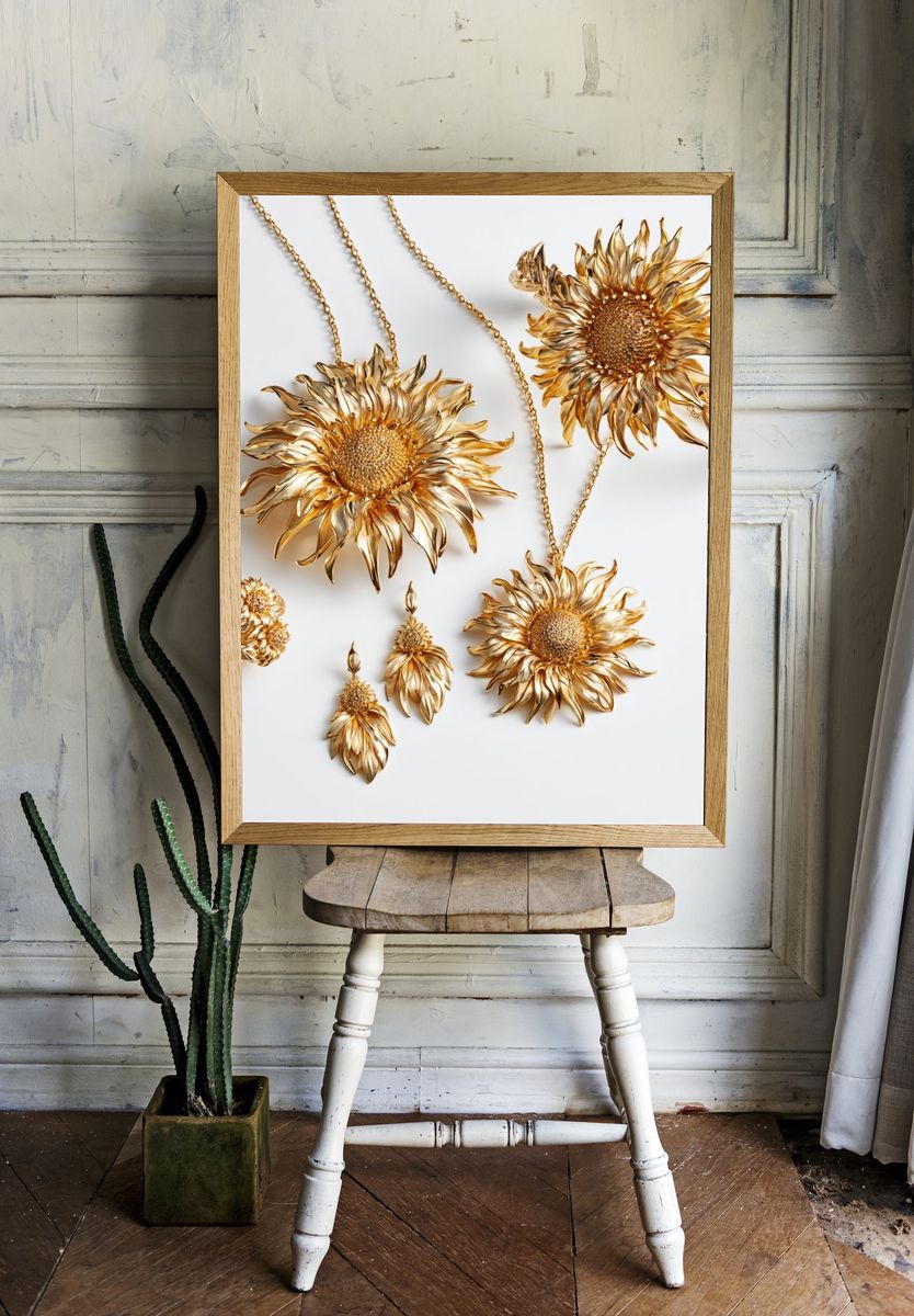 Golden Sunflower Jewelry Poster. — room view 1