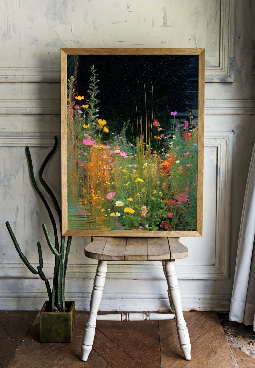 Wildflower Glitch Garden Print room preview