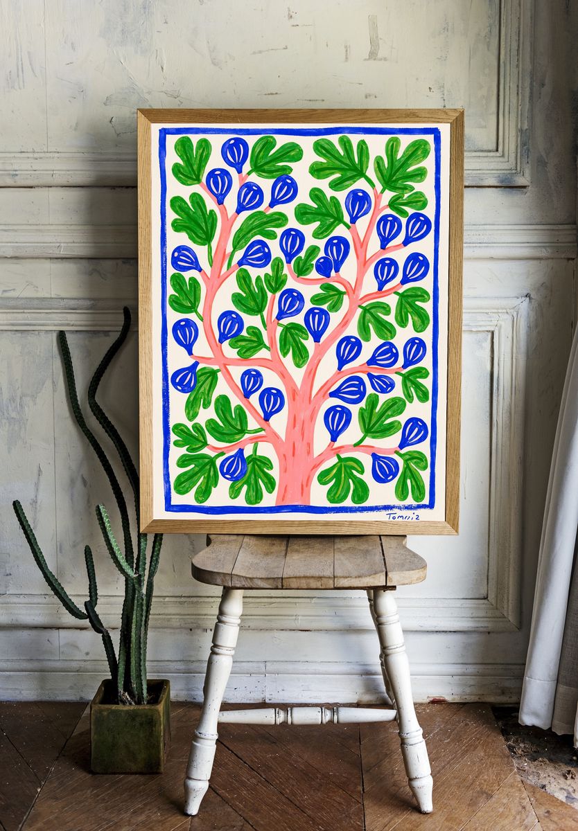 Blue Fruit Tree Illustration Poster. — room view 1
