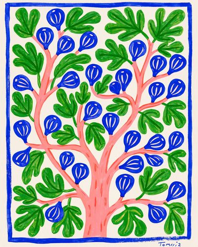 Blue Fruit Tree Illustration Poster. poster