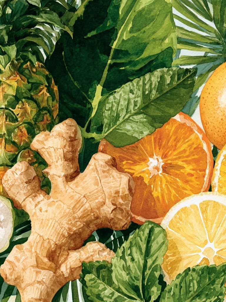 Tropical Citrus and Ginger Watercolor Print. poster detail