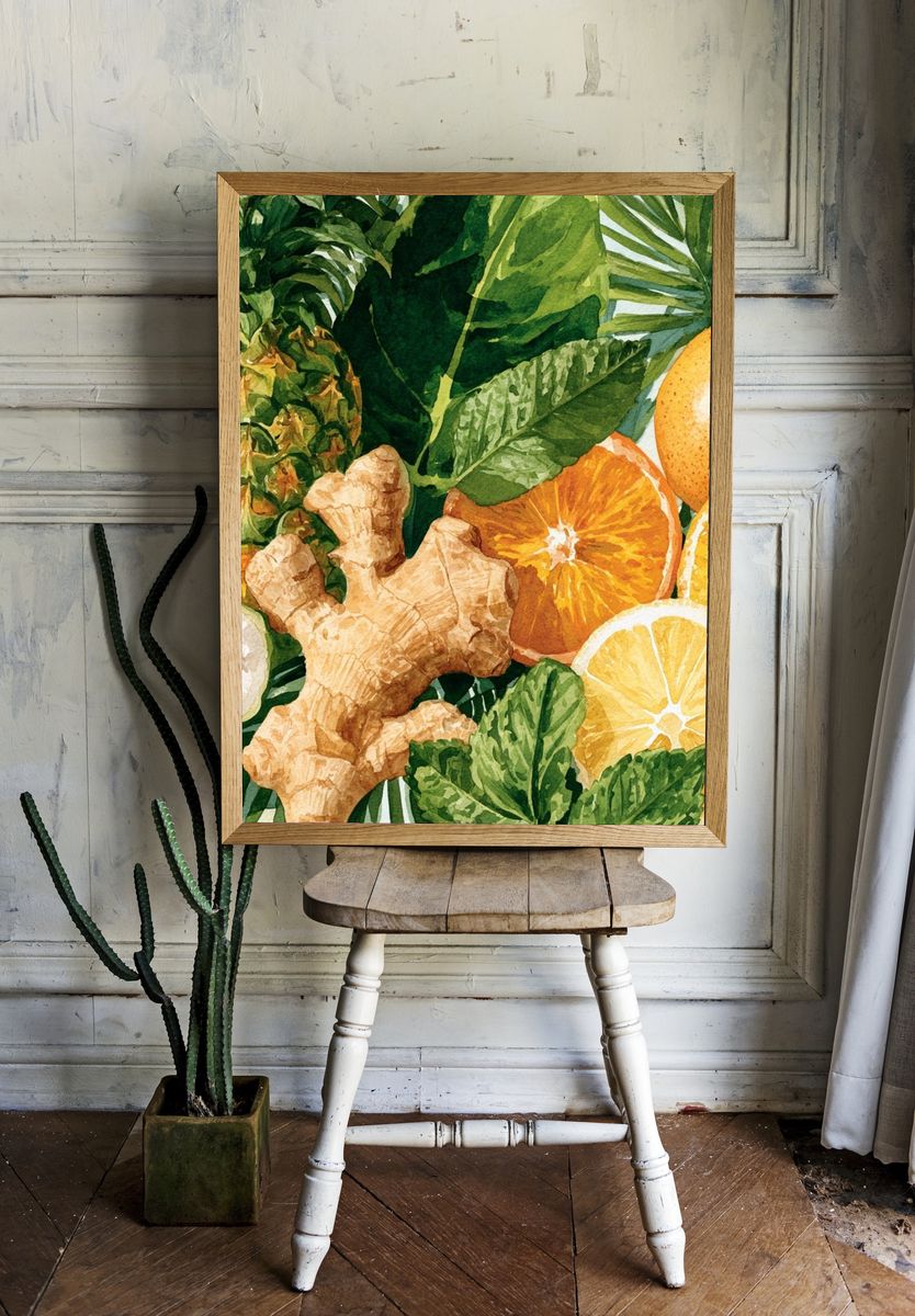 Tropical Citrus and Ginger Watercolor Print. — room view 1
