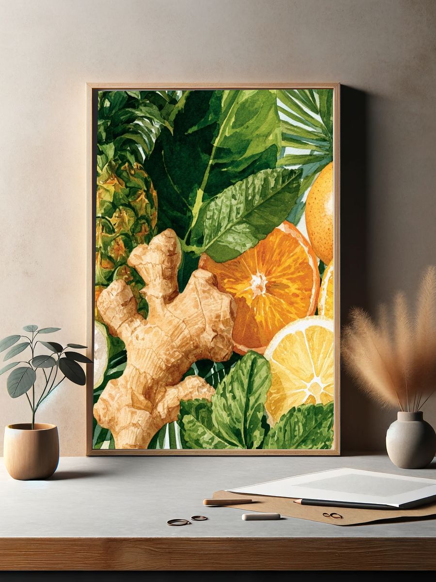 Tropical Citrus and Ginger Watercolor Print. — room view 2