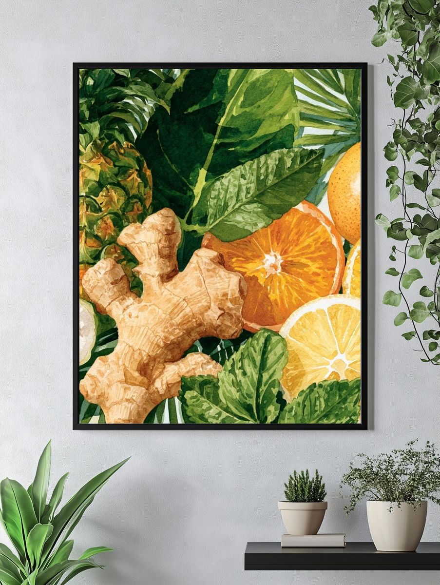 Tropical Citrus and Ginger Watercolor Print. — room view 4