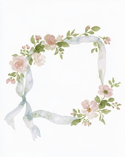 Floral Ribbon Wreath Watercolor Print.