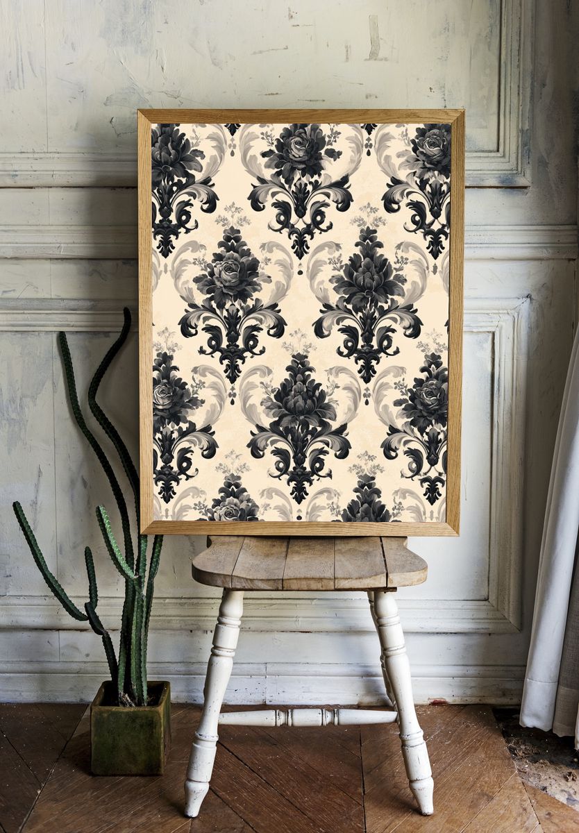 Baroque Floral Damask Print. — room view 1